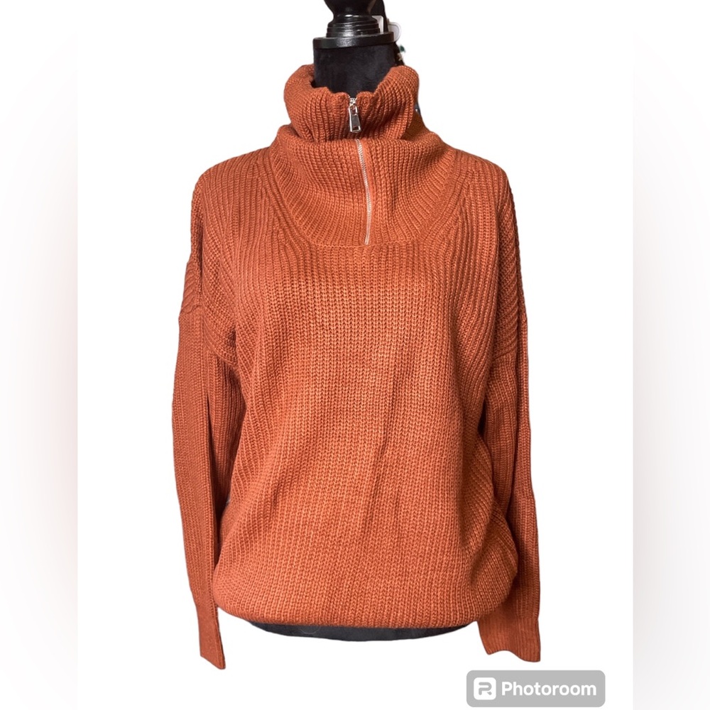 NWT Kirundo 1/4 Zip Cowl Neck Copper Brown Sweater